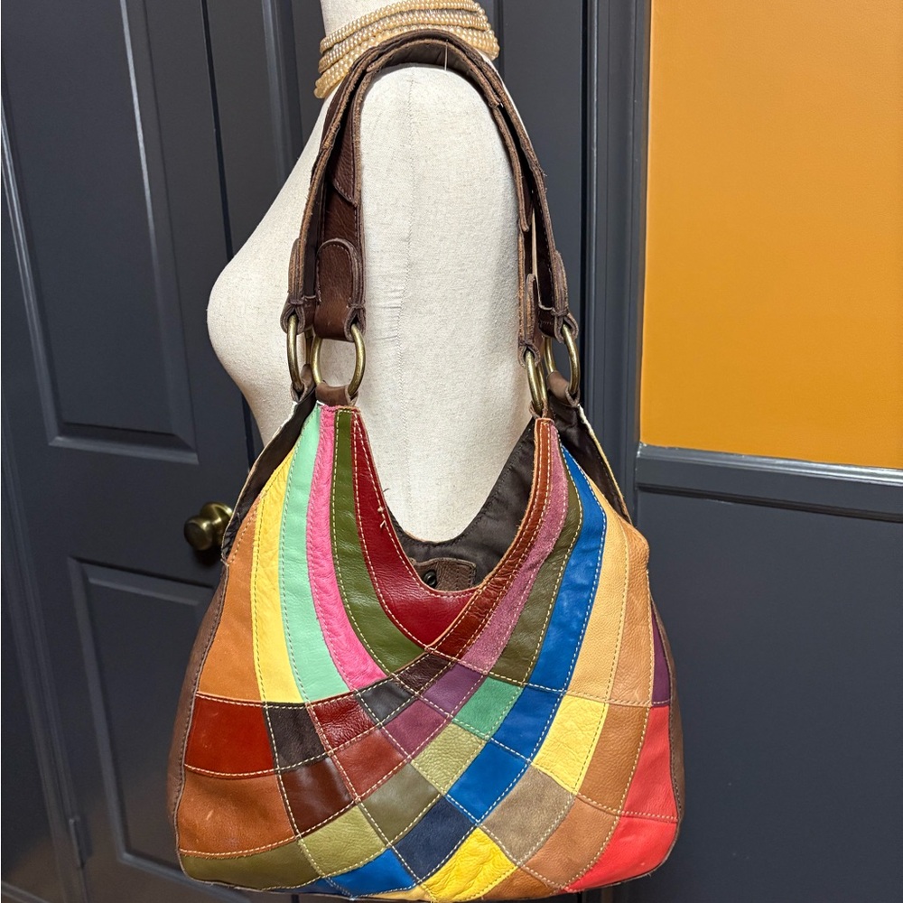 Y2K Multicolor Leather Patchwork Shoulder Bag - image 1